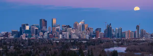Panoramic Pink Moon Over Calgary, Alberta by Yves Gagnon