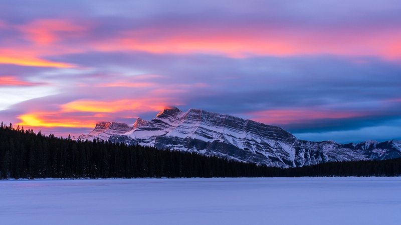 Long exposure Sunrise Two Jack January 7, 2023 Banff National Park, Alberta, Canada