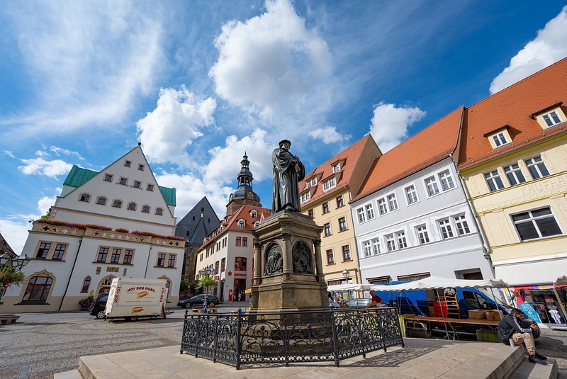 Statute of Martin Luther in Market Square of Lutherstadt Eisleben