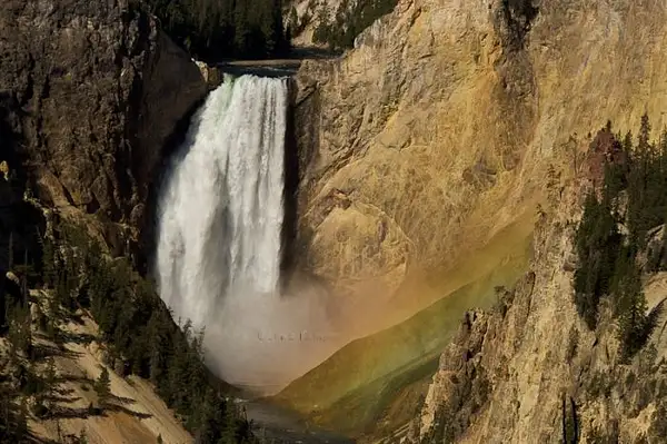 Lower Yellowstone Falls with rainbow by Lewis Kemper