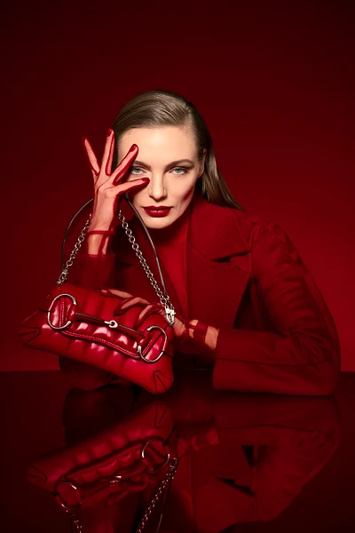 red dress fashion photography Fashion Model On Red Dress Background Stock Photo 1054352873