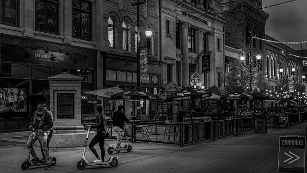 Scooters on Steven Ave Calgary, Alberta - Black &amp;amp; White - MichaelBrownPhotography