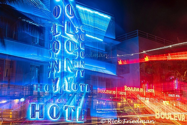The neon sign at art deco Colony Hotel  in Miami Beach, Florida by Rick Friedman - Rick Friedman Photography 