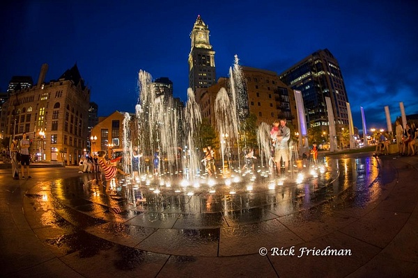 Children play in the fountain on the Rose Kennedy Greenway, in front of  Customs House Marriott, Boston, MA by Rick Friedman - Rick Friedman Photography 