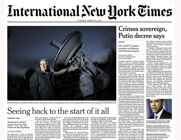 MIT Professor Alan Guth on the cover the International New York Times  by Rick Friedman - Published - Rick Friedman Photography 