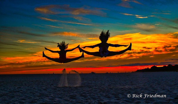 Twins jumping on Cape May., NJ beach at sunset by Rick friedman - Models - Rick Friedman Photography 