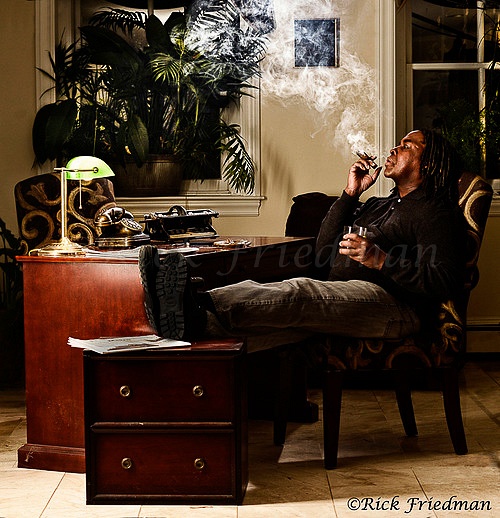 Boston Globe columnist Adrian Walker smoking a cigar by Rick Friedman - Portraits - Rick Friedman Photography