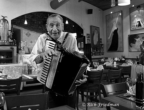 Antonio, an elderly man playing accordion in  an Italian restaurant in Boston's  North End - Portraits - Rick Friedman Photography 