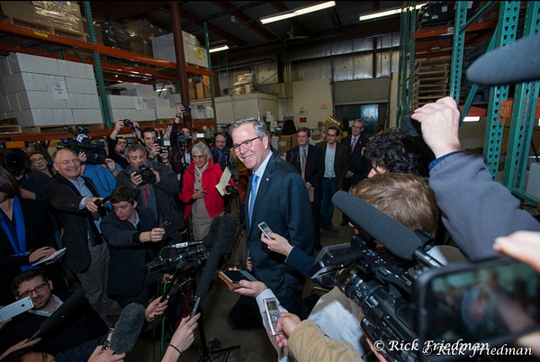 Former Florida Governor Jeb Bush  with  the media , campaigning for president in New Hampshire by  Rick Friedman - Rick Friedman Photography 
