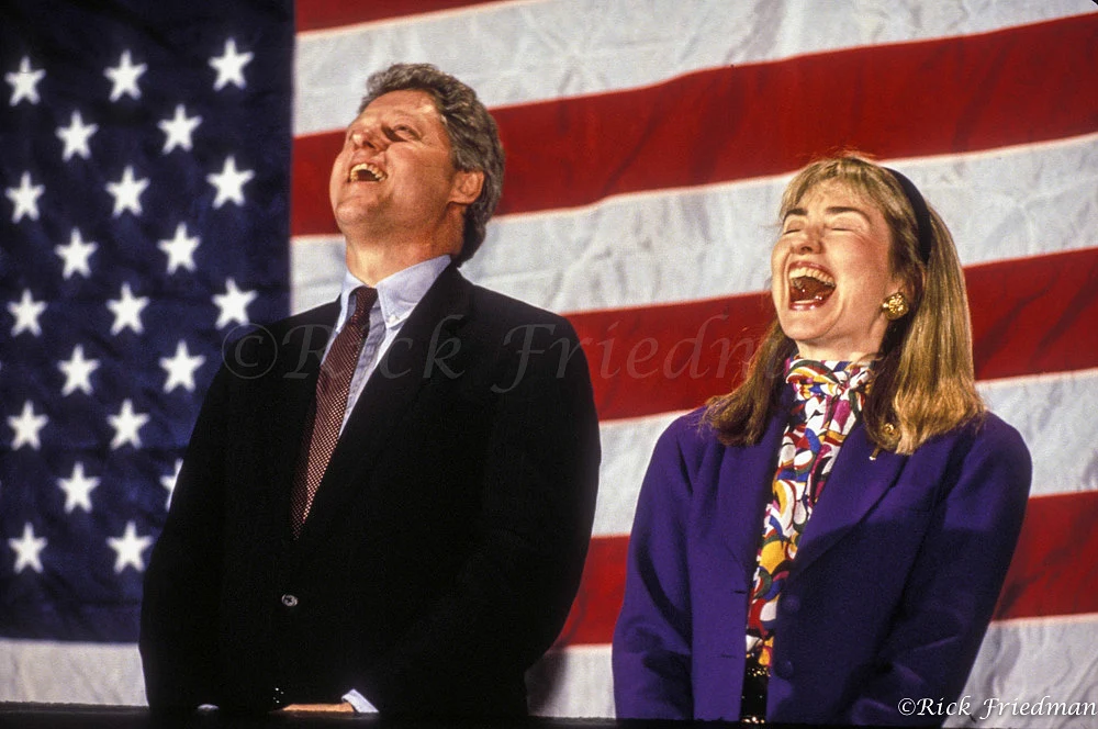 Bill and Hillary Clinton Sharing a Joyful Moment at 1992 Manchester Campaign Event by Boston photographer Rick Friedman