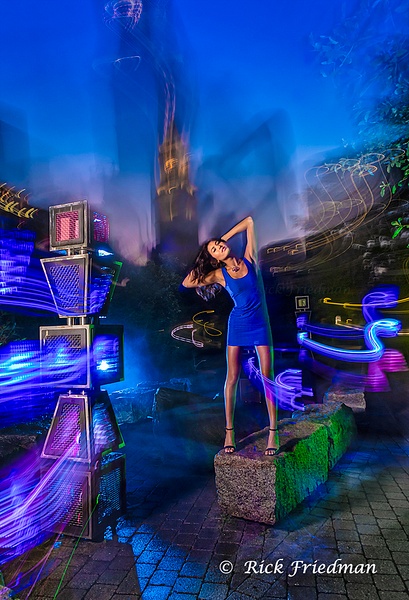 Model on Rose Kennedy Greenway at Blue Hour   in Boston by Rick Friedman - Rick Friedman Photography 
