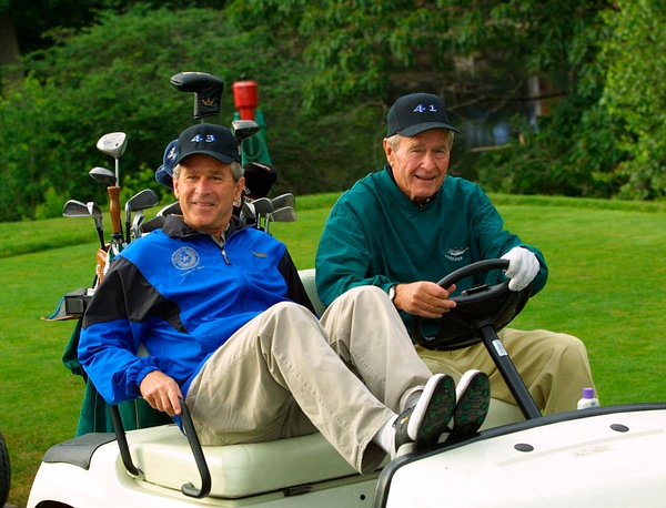 Presidents George W Bush &amp; George H W Bush in a golf  cart  in Maine  by  Rick Friedman - Rick Friedman Photography 