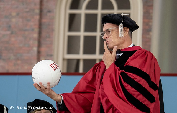 Tom Hanks at Harvard Commencement  talking to Wilson the volleyball - Rick Friedman Photography 