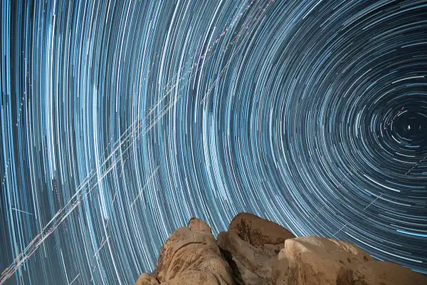 Star Trail at Indian Cove with planes by Donna Elliot
