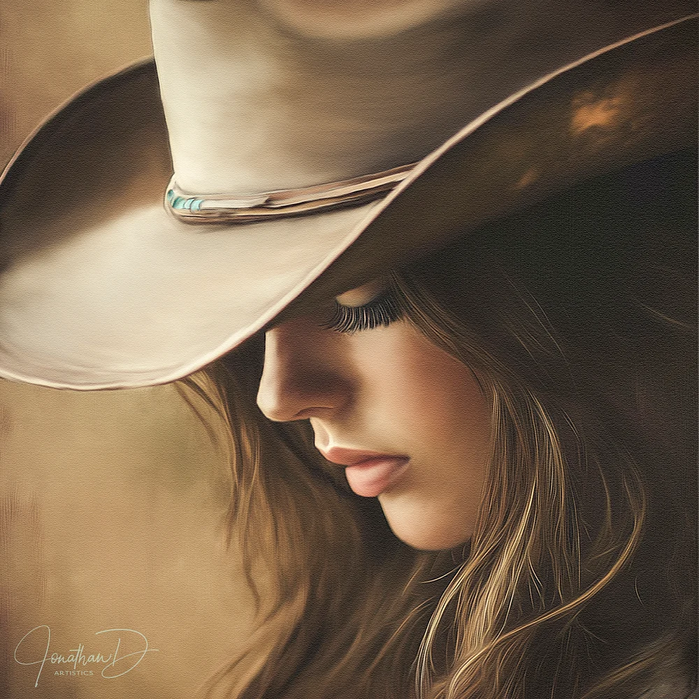 Cowgirl in Hat Painting