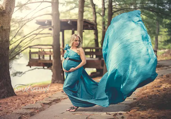 Teal maternity gown by Kim Ackerman