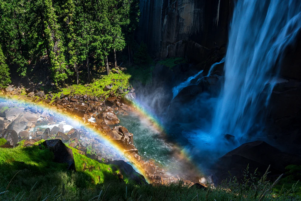 Majestic Nevada Falls with Vibrant Rainbows