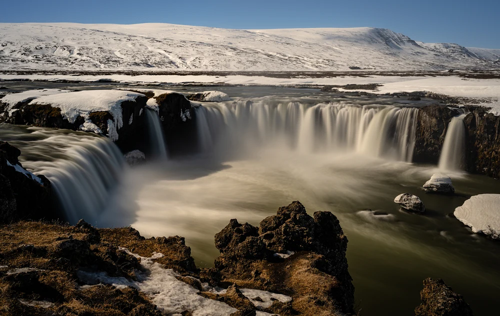 Spectacular Godafoss Waterfall in Winter's Embrace