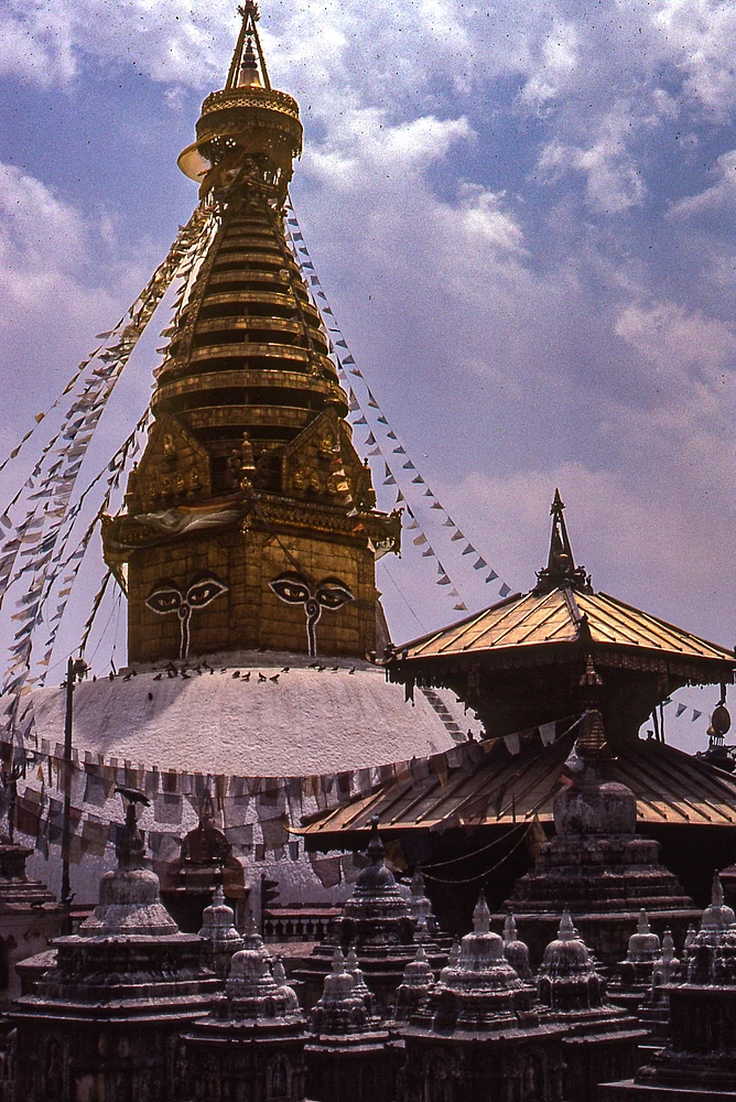Majestic Stupa in Kathmandu Valley Under Clear Skies