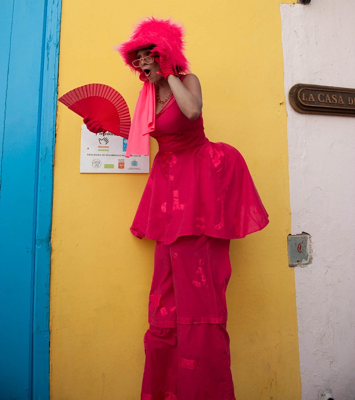 Street performer on stilts, Cuba
