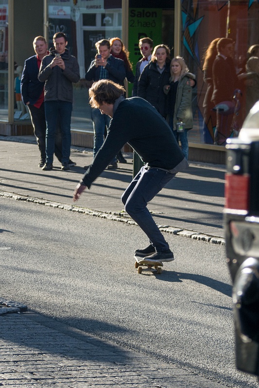 Pausing for a little skateboard action