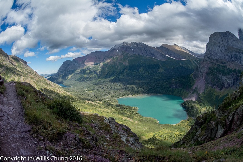 Low enough to get a full view of Grinnell Lake, looking to the east.