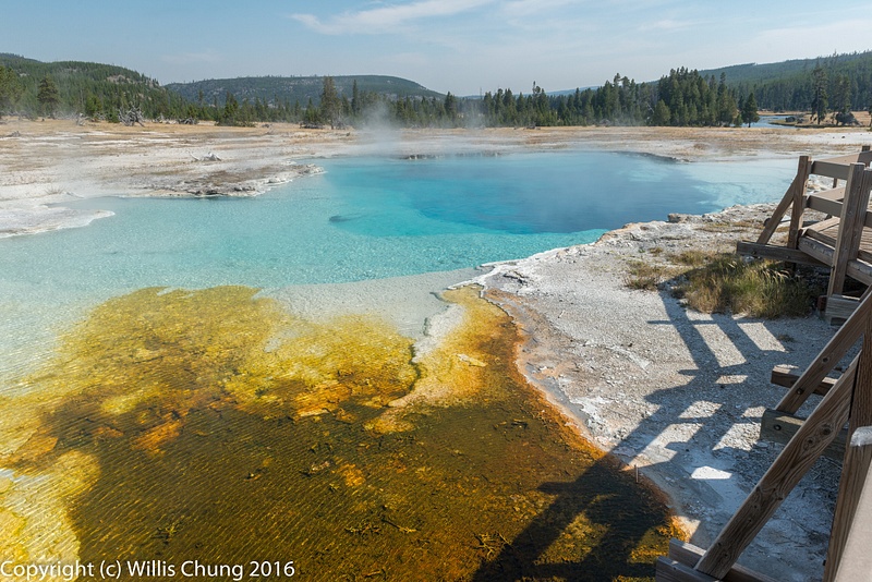Bacteria coloring outflow from Sapphire Pool, Biscuit Basin, Yellowstone National Park, Wyoming