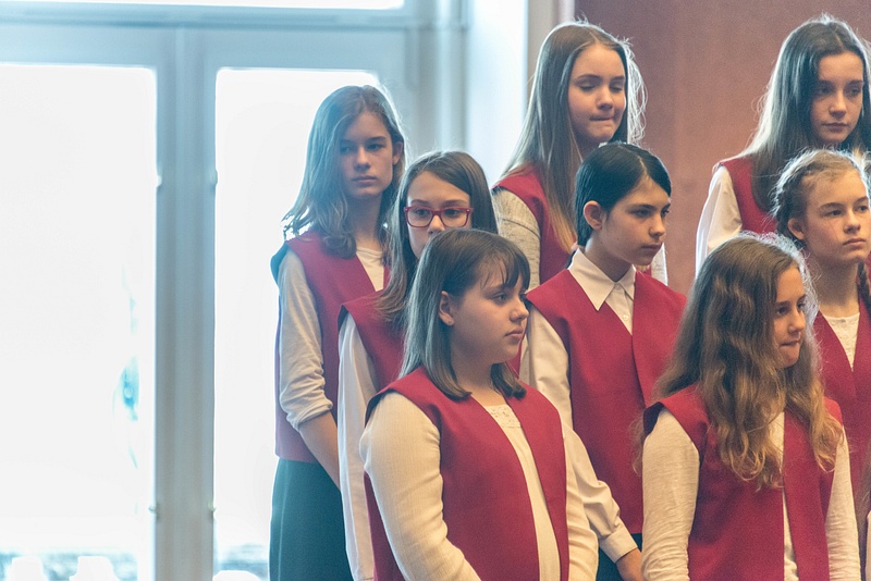 Childrens choir taking a moment break while performing at the Hungarian National Gallery