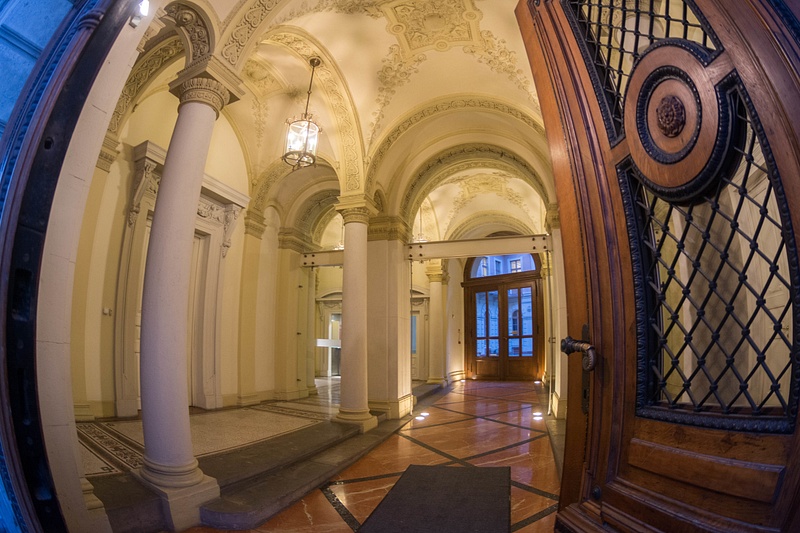 A peek inside the lobby of a building on Károlyi utca