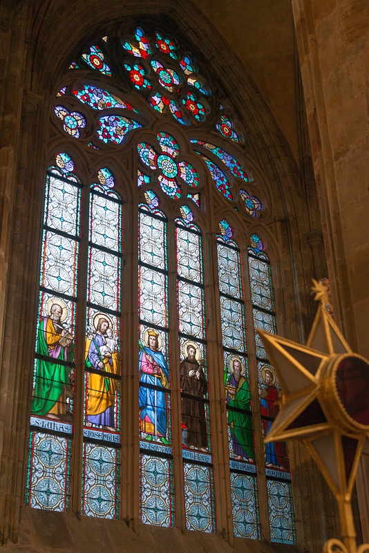 Details of the stained glass in the St. Zikmund region of the cathedral