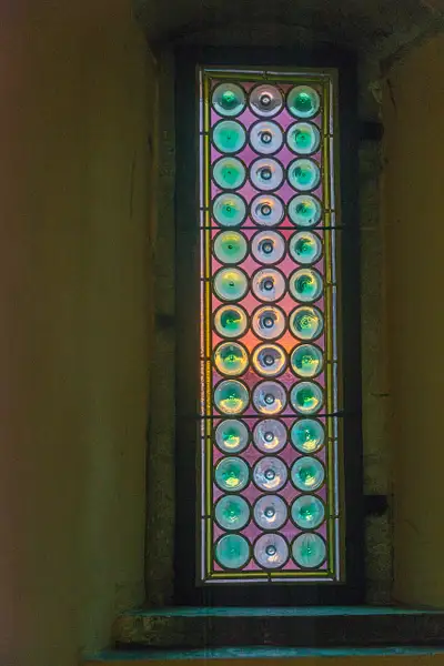 Minimalist stained glass in the Lesser Town Bridge...
