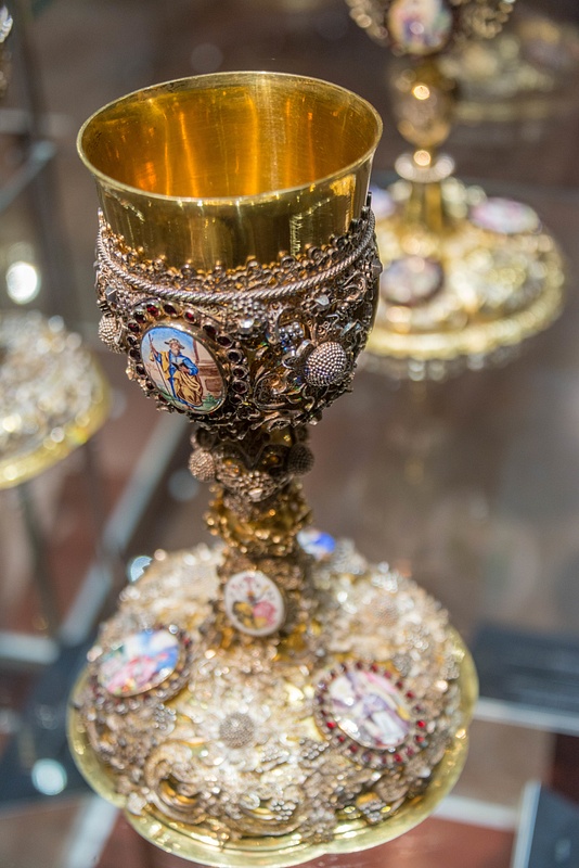 Beautiful metal work on these chalices.