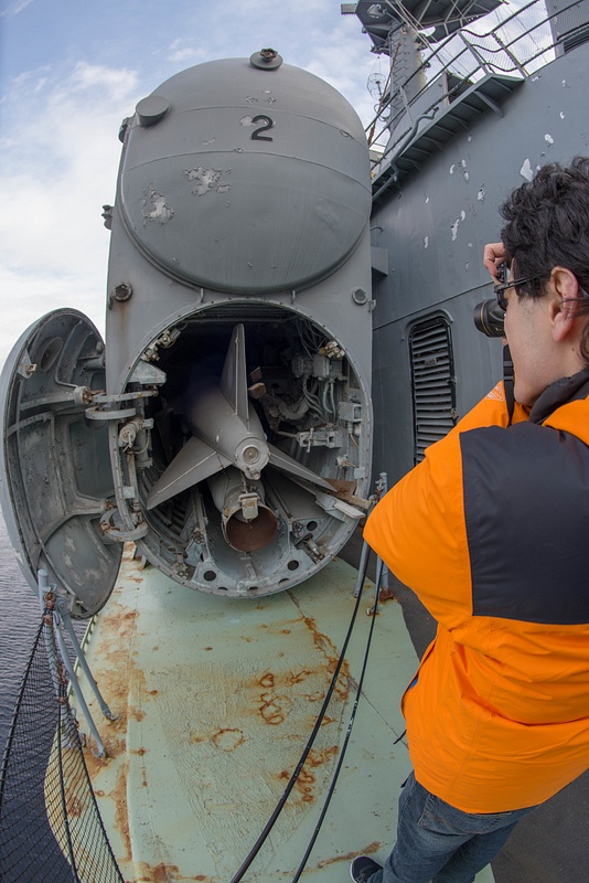 Ben getting some photos of the Styx missile in launcher 4 aboard the Hiddensee.