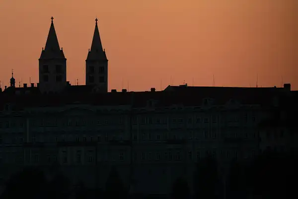 Spires of St. George's Basilica in the twilight. by...