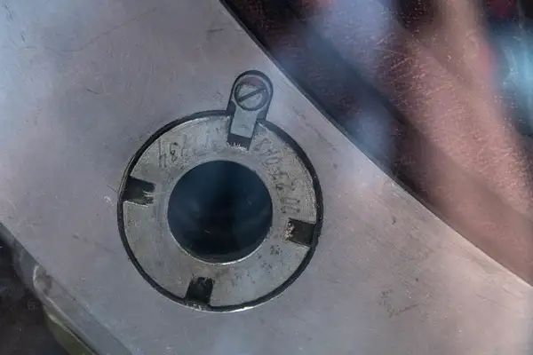 Locking pin hole on front hatch of  the Soyuz 28 capsule...