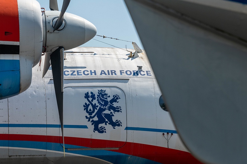 Czech lion on fuselage of Antonov An-24V, 7109, short-range utility aircraft.