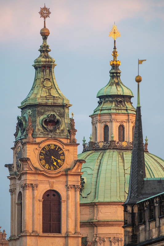 Bell tower and dome of St. Nicholas Church in Malá Strana.