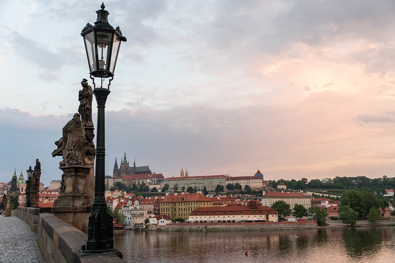 Looking to the west at the Prague Castle complex across the Vltava.