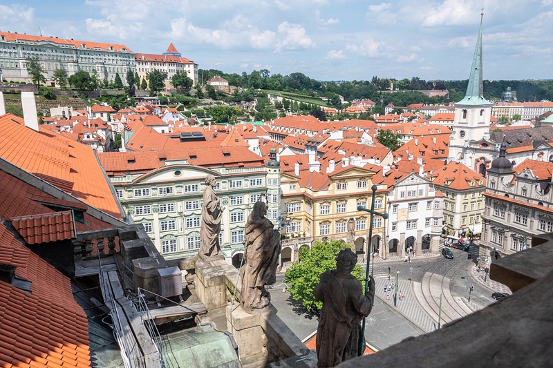 Looking to the north over Lesser Town Square is the eastern part of Prague Castle.