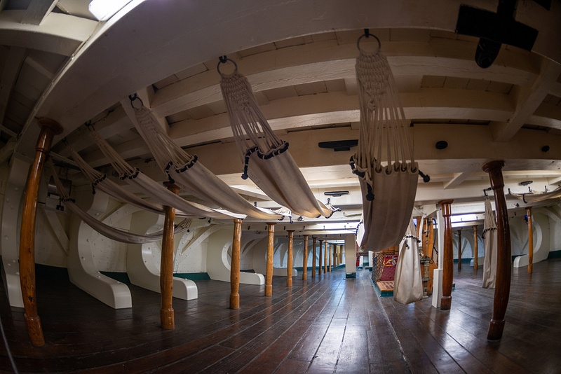 Hammocks for the enlisted men on the berth deck..