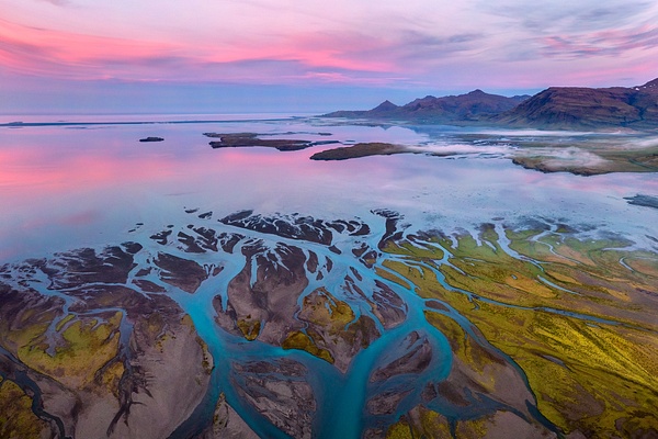 Braided-stream-at-sunset-1,-East-Fjords,-Iceland - IAN PLANT