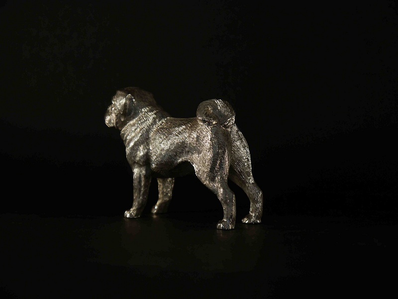 Sterling silver Pug - detail