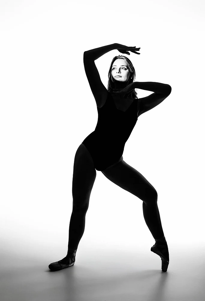 Elegant Dance Pose in Black and White