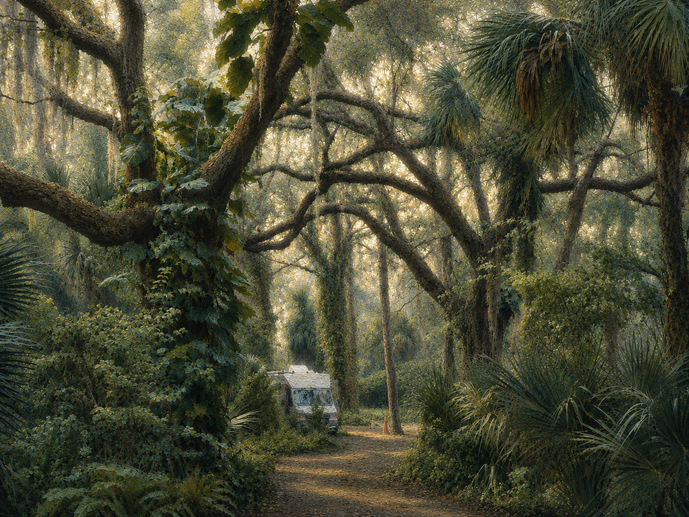 camper in a tropical forest