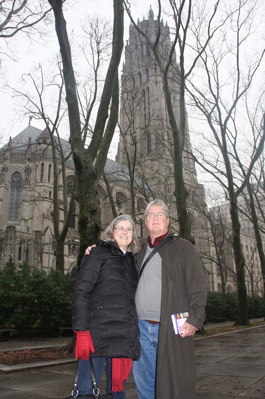 Georgia and Tom at Grant;s Tomb with Riverside Church in background
