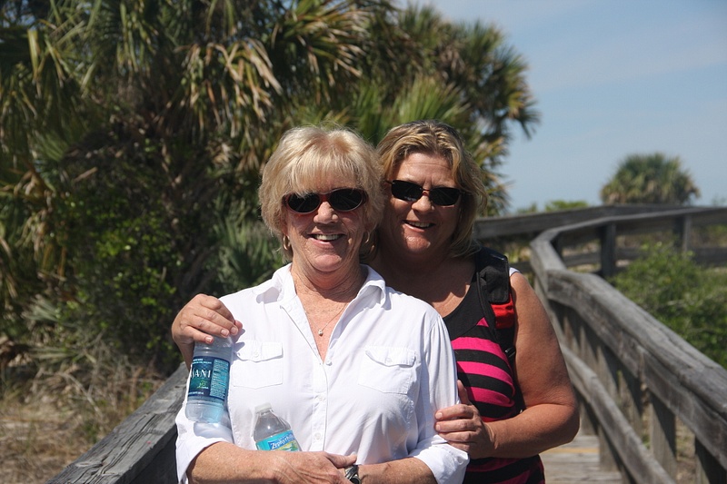 Barb and Pook on the boardwalk in New Smyrna State Park.