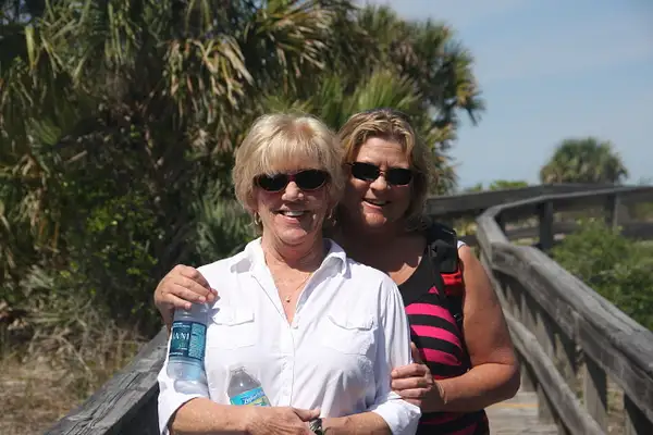 Barb and Pook on the boardwalk in New Smyrna State Park....