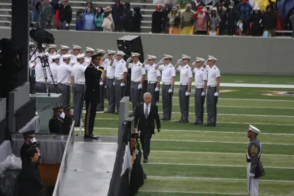 Secretary of Defense Chuck Hagel approaches the podium...