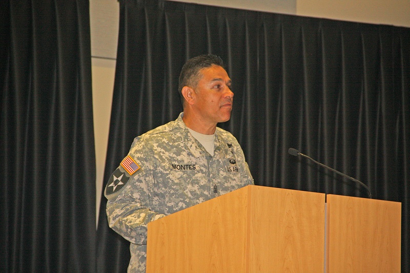 Guest Speaker, the highly decorated Command Sargeant Major Mario Montes inspires the class