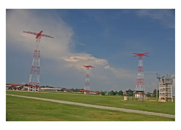The three jump towers on Eubanks Filed, Ft. Benning. A...